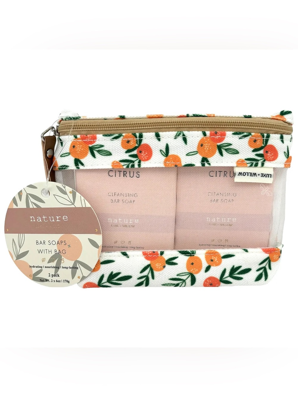 2-Pack Bar Soaps with Cosmetic Pouch Luxe + Willow Citrus